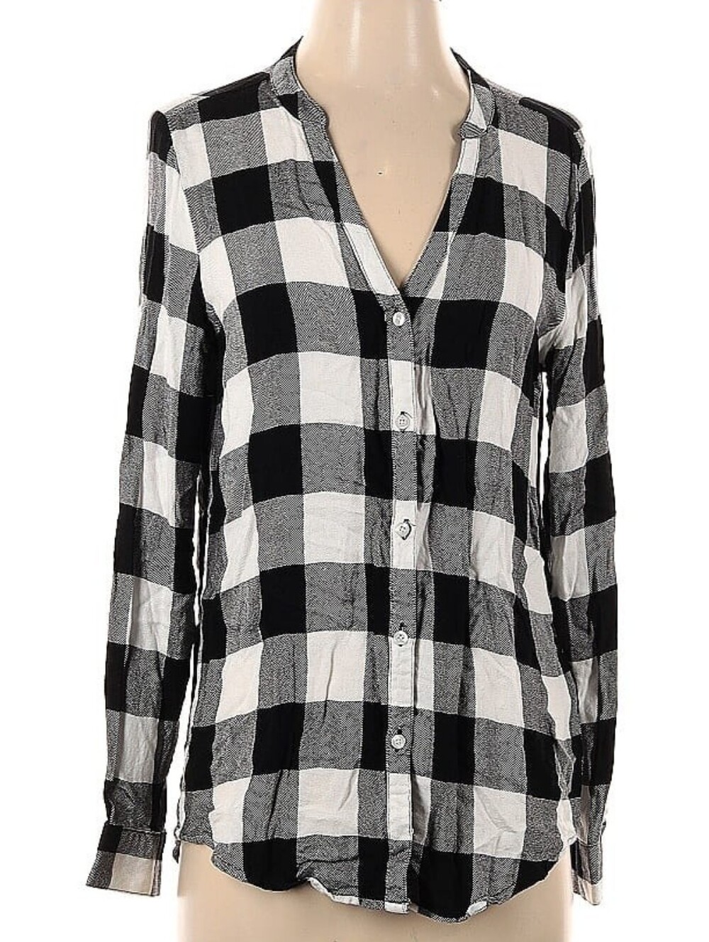 Kenneth Cole Reaction  Black & White Buffalo Check Button-Front Top